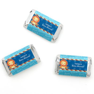 Lion Boy - Personalized Baby Shower Mini Candy Bar Wrapper Favors - 20 ct