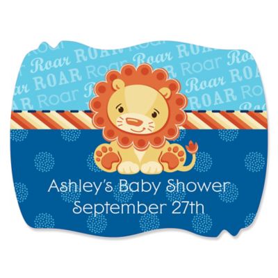 Lion Boy - Personalized Baby Shower Squiggle Stickers - 16 ct