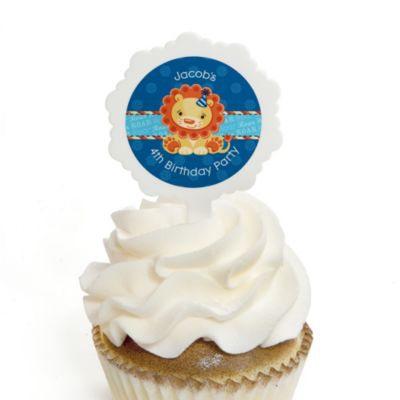Lion Boy - Personalized Birthday Party Cupcake Pick and Sticker Kit - 12 ct