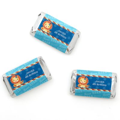Lion Boy - Personalized Birthday Party Mini Candy Bar Wrapper Favors - 20 ct