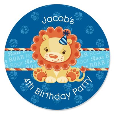 Lion Boy - Personalized Birthday Party Sticker Labels - 24 ct