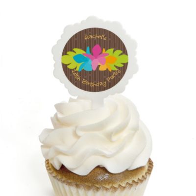 Luau - Personalized Birthday Party Cupcake Pick and Sticker Kit - 12 ct