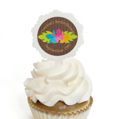 Luau - Personalized Bridal Shower Cupcake Pick and Sticker Kit -  12 ct