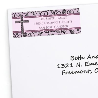 Modern Floral Wild Orchid Cross - Personalized Baptism Return Address Labels - 30 ct