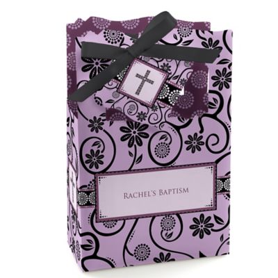 Modern Floral Wild Orchid Cross - Personalized Baptism Favor Boxes