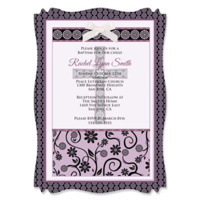 Modern Floral Wild Orchid Cross - Personalized Baptism Vellum Overlay Invitations