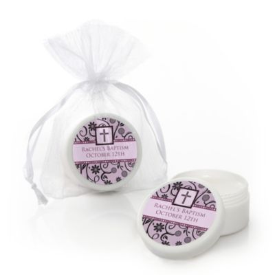 Modern Floral Wild Orchid Cross - Personalized Baptism Lip Balm Favors