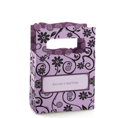 Modern Floral Wild Orchid Cross - Personalized Baptism Mini Favor Boxes
