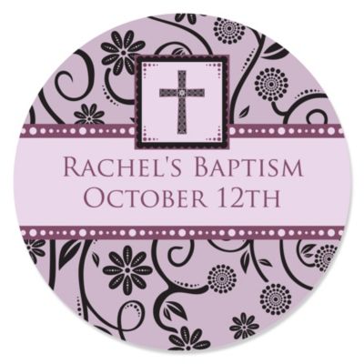 Modern Floral Wild Orchid Cross - Personalized Baptism Sticker Labels - 24 ct