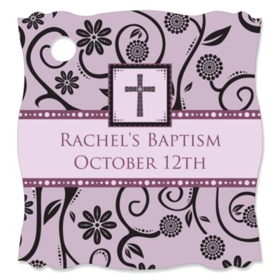 Modern Floral Wild Orchid Cross - Personalized Baptism Tags - 20 ct