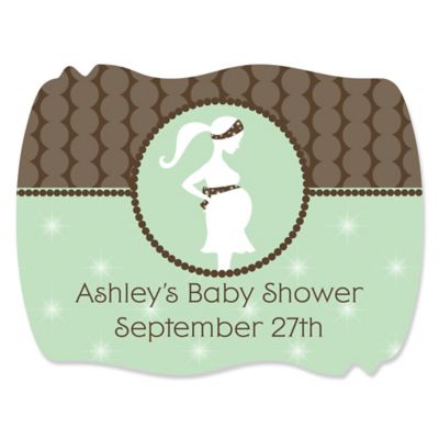 Mommy Silhouette It's A Baby - Personalized Baby Shower Squiggle Stickers - 16 ct