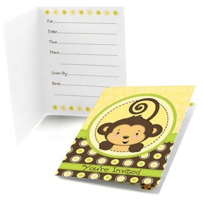 Monkey Neutral - Baby Shower Fill In Invitations - 8 ct