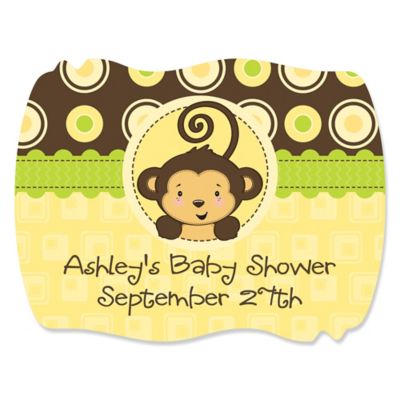 Monkey Neutral - Personalized Baby Shower Squiggle Stickers - 16 ct