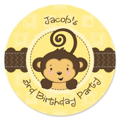 Monkey Neutral - Personalized Birthday Party Sticker Labels - 24 ct