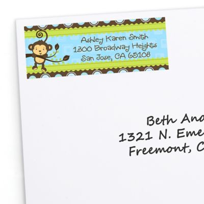 Monkey Boy - Personalized Baby Shower Return Address Labels - 30 ct