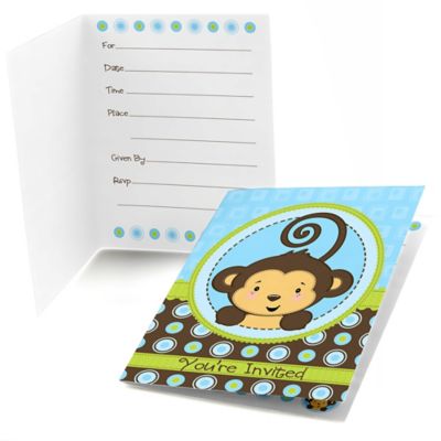 Monkey Boy - Baby Shower Fill In Invitations - 8 ct
