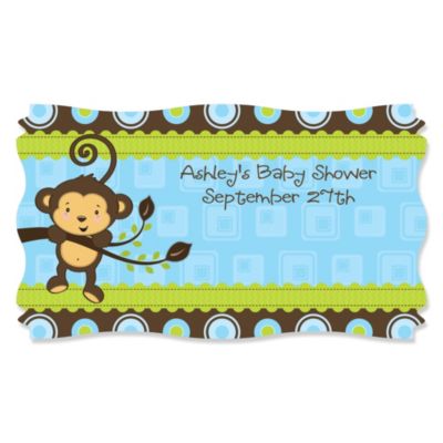 Monkey Boy - Personalized Baby Shower Name Tag Stickers - 8 ct