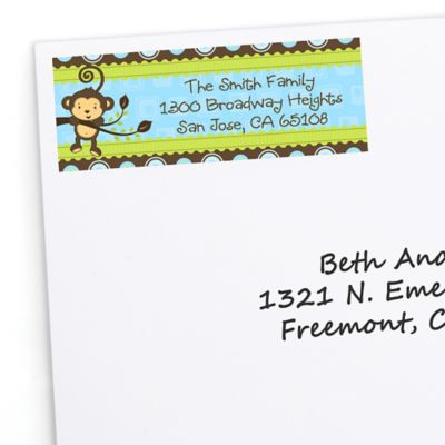 Monkey Boy - Personalized Birthday Party Return Address Labels - 30 ct