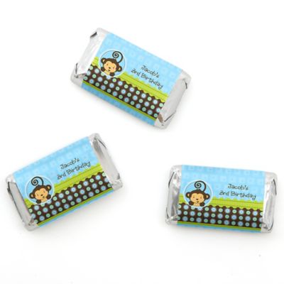 Monkey Boy - Personalized Birthday Party Mini Candy Bar Wrapper Favors - 20 ct