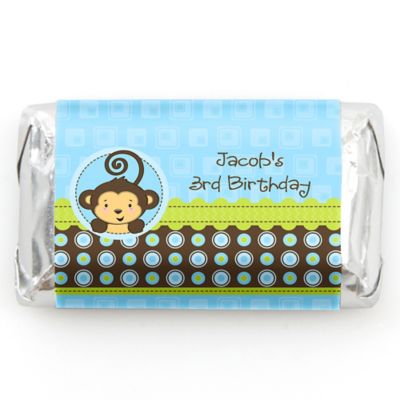 Monkey Boy - Personalized Birthday Party Mini Candy Bar Wrapper Favors - 20 ct