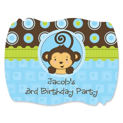 Monkey Boy - Personalized Birthday Party Squiggle Stickers - 16 ct
