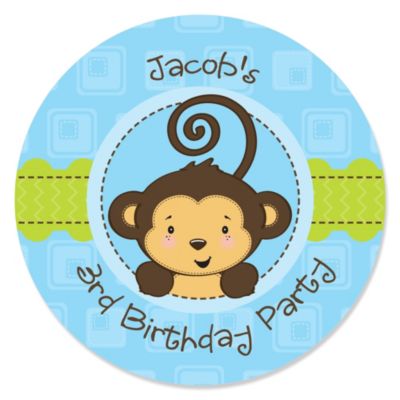 Monkey Boy - Personalized Birthday Party Sticker Labels - 24 ct 