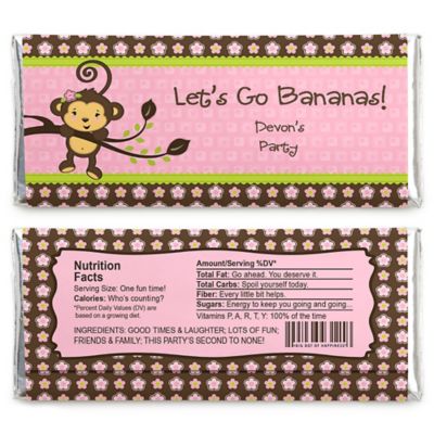 Monkey Girl - Personalized Baby Shower Candy Bar Wrapper Favors