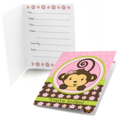Monkey Girl - Baby Shower Fill In Invitations - 8 ct