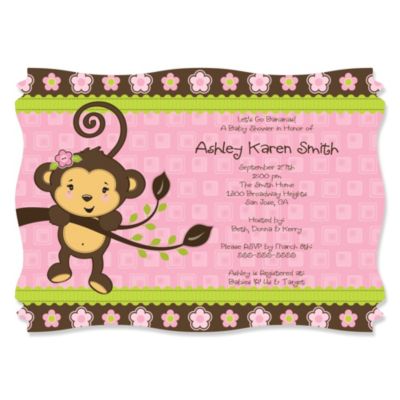 Monkey Girl - Personalized Baby Shower Invitations