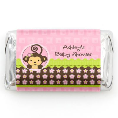 Monkey Girl - Personalized Baby Shower Mini Candy Bar Wrapper Favors - 20 ct