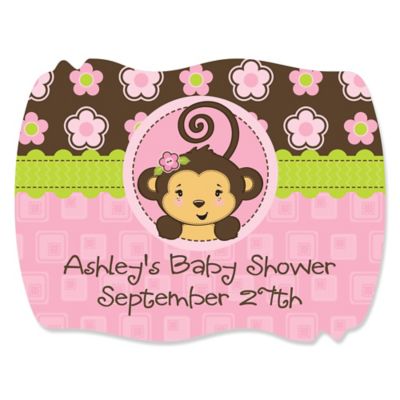 Monkey Girl - Personalized Baby Shower Squiggle Stickers - 16 ct