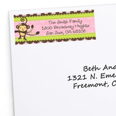 Monkey Girl - Personalized Birthday Party Return Address Labels - 30 ct
