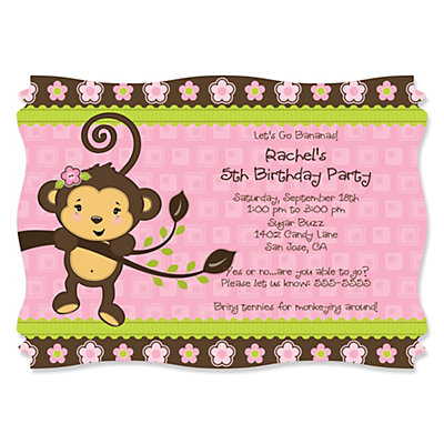 Girl Monkey Birthday Party on Monkey Girl   Personalized Birthday Party Invitations