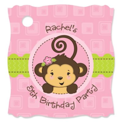 Monkey Girl - Personalized Birthday Party Tags - 20 ct