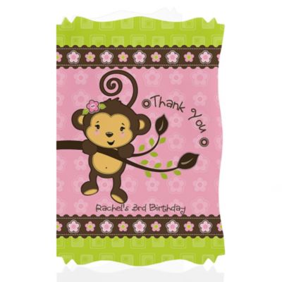 Monkey Girl - Personalized Birthday Party Thank You Cards
