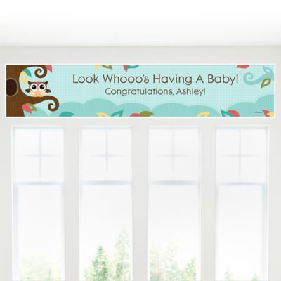 Owl - Look Whooo's Having A Baby - Personalized Baby Shower Banners 