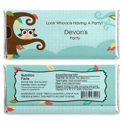 Owl - Look Whooo's Having A Baby - Personalized Baby Shower Candy Bar Wrapper Favors