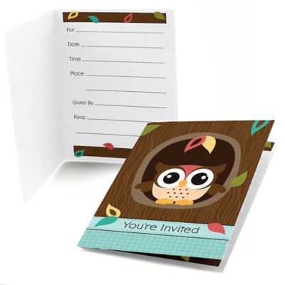 Owl - Look Whooo's Having A Baby - Baby Shower Fill In Invitations - 8 ct