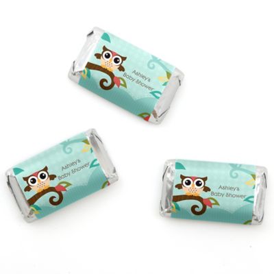 Owl - Look Whooo's Having A Baby - Personalized Baby Shower Mini Candy Bar Wrapper Favors - 20 ct