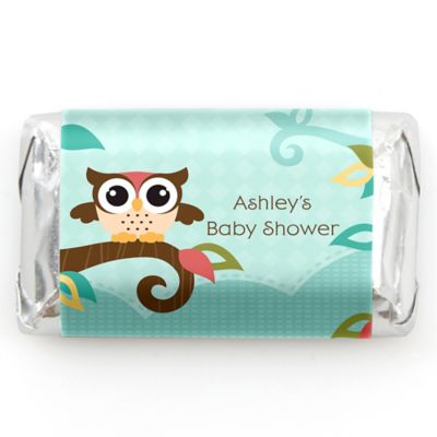Owl - Look Whooo's Having A Baby - Personalized Baby Shower Mini Candy Bar Wrapper Favors - 20 ct