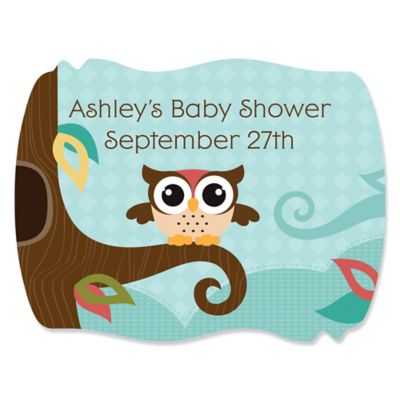 Owl - Look Whooo's Having A Baby - Personalized Baby Shower Squiggle Stickers - 16 ct