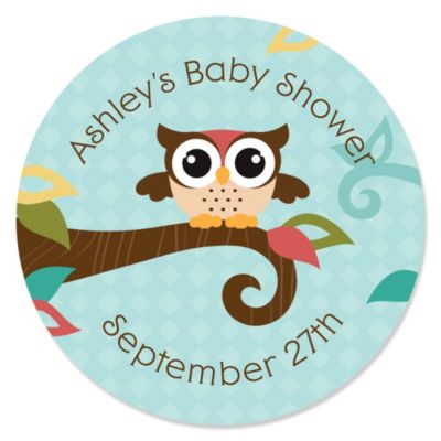 Owl - Look Whooo's Having A Baby - Personalized Baby Shower Sticker Labels - 24 ct
