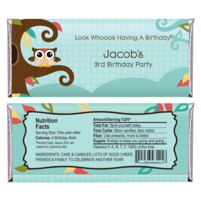Owl - Look Whooo's Having A Birthday - Personalized Birthday Party Candy Bar Wrapper Favors