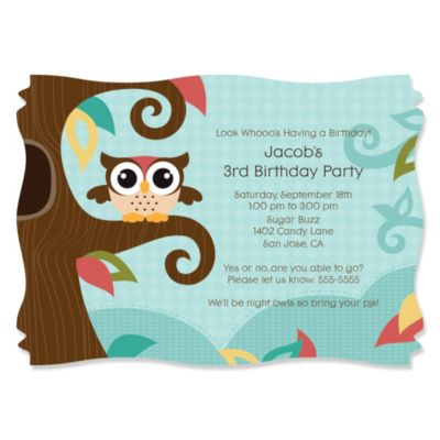 Owl - Look Whooo's Having A Birthday - Personalized Birthday Party Invitations