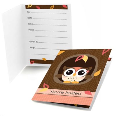 Owl Girl - Look Whooo's Having A Baby - Baby Shower Fill In Invitations - 8 ct