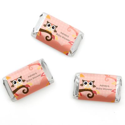 Owl Girl - Look Whooo's Having A Baby - Personalized Baby Shower Mini Candy Bar Wrapper Favors - 20 ct