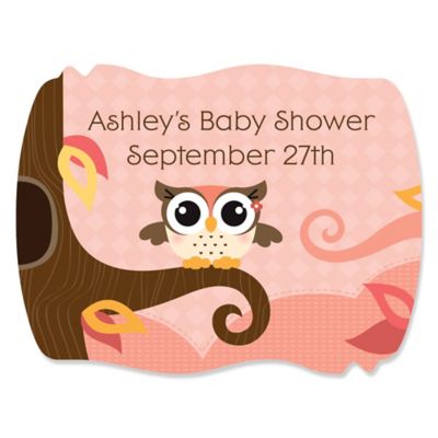 Owl Girl - Look Whooo's Having A Baby - Personalized Baby Shower Squiggle Stickers - 16 ct