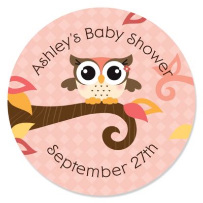 Owl Girl - Look Whooo's Having A Baby - Personalized Baby Shower Sticker Labels - 24 ct