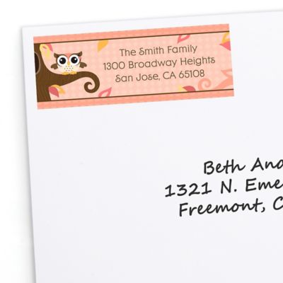 Owl Girl - Look Whooo's Having A Birthday - Personalized Birthday Party Return Address Labels - 30 ct