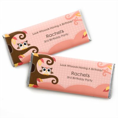 Owl Girl - Look Whooo's Having A Birthday - Personalized Birthday Party Candy Bar Wrapper Favors